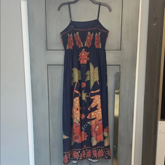 Bohemian Spaghetti Strap Maxi Dress SHEIN Sz LG 8/10 , Flowy Adjustable Straps - Picture 6 of 11